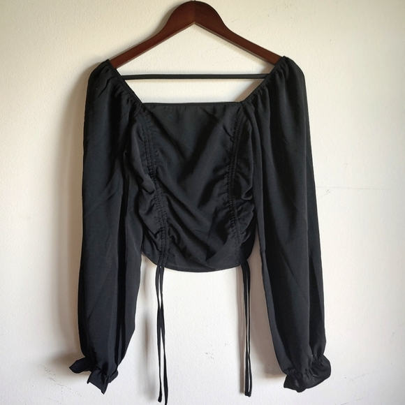 Black Ruched Square-Neck Top - Picture 1 of 4